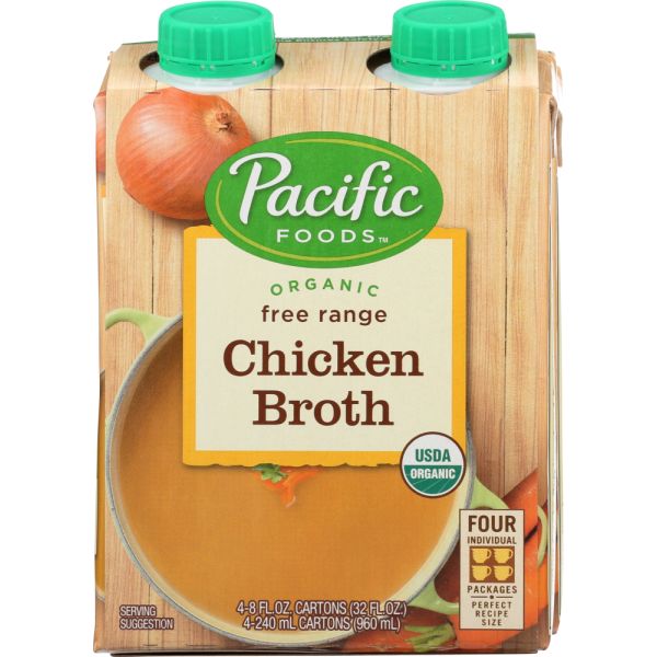 PACIFIC FOODS: Organic Broth Chicken Free Range 4 Pack (8 Oz Each), 32 oz