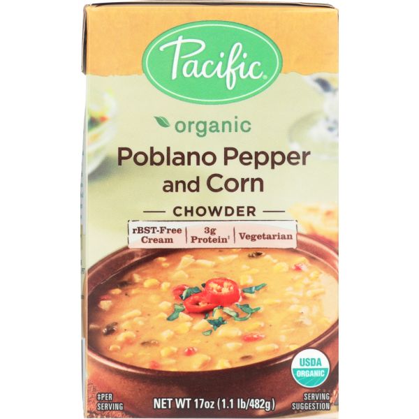 PACIFIC FOODS: Soup Rte Poblano Pepper Corn Organic, 17 oz