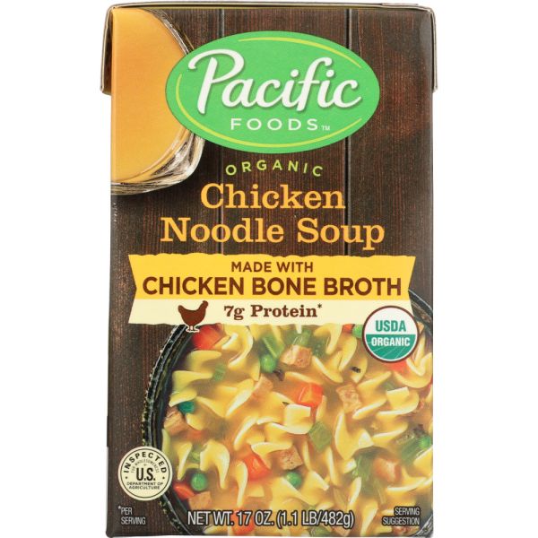 PACIFIC FOODS: Organic Chicken Bone Broth Noodle Soup, 17 oz