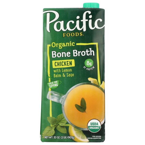 PACIFIC FOODS: Organic Chicken Bone Broth With Lemon Balm and Sage, 32 fo