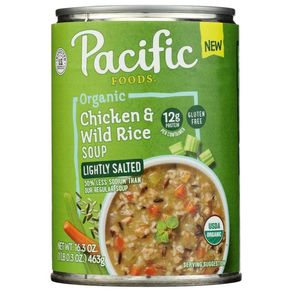PACIFIC FOODS: Organic Chicken and Wild Rice Soup Lightly Salted, 16.3 oz