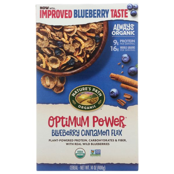 NATURE'S PATH: Organic Optimum Power Cereal Blueberry Cinnamon Flax, 14 oz