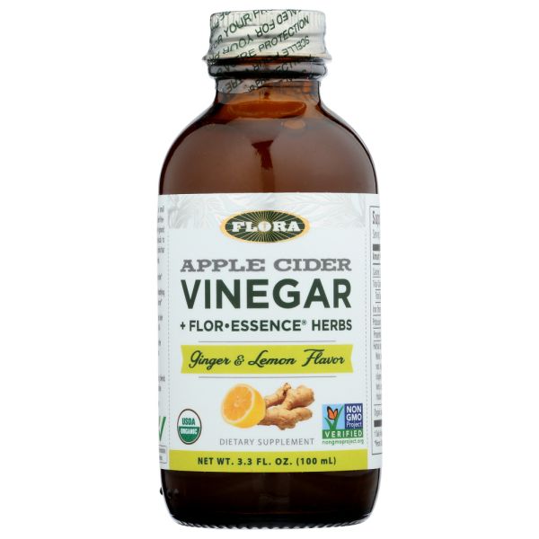 FLORA HEALTH: Ginger & Lemon Apple Cider Vinegar, 3.3 fo