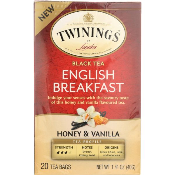 TWINING TEA: English Breakfast Honey & Vanilla Black Tea, 20 bg