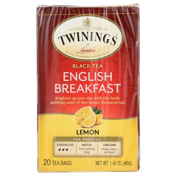 TWINING TEA: English Breakfast Lemon Black Tea, 20 bg