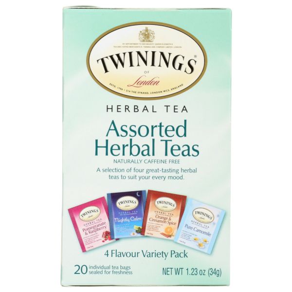 TWININGS: Assorted Herbal Teas Variety Pack Caffeine Free 20 bags, 1.23 oz
