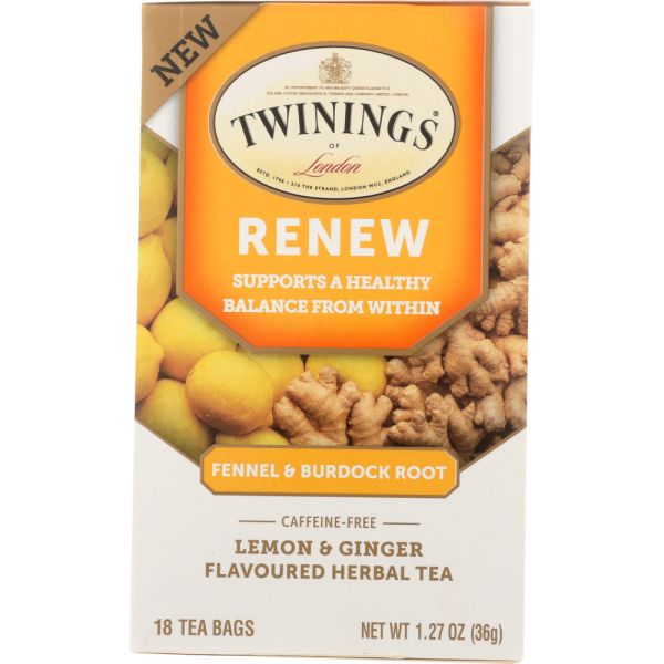 TWINING TEA: Renew Lemon & Ginger Herbal Tea, 18 bg