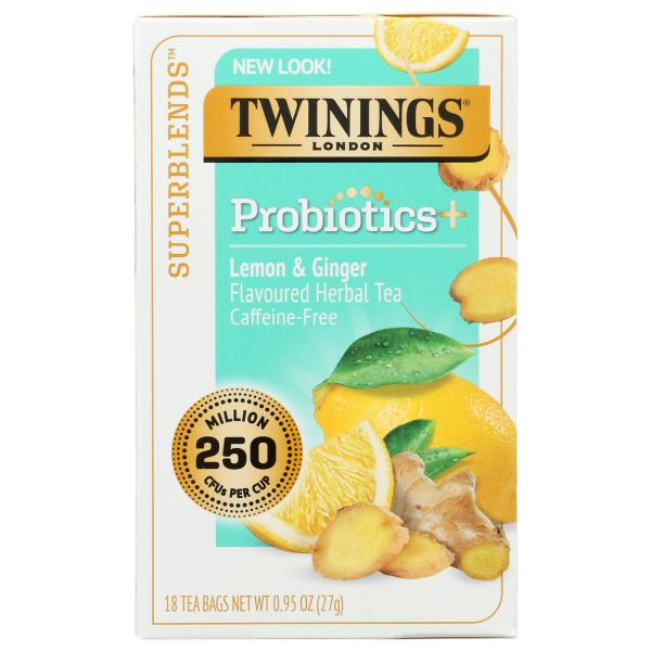 TWINING TEA: Probiotic Tea Lemon Ginger, 18 bg
