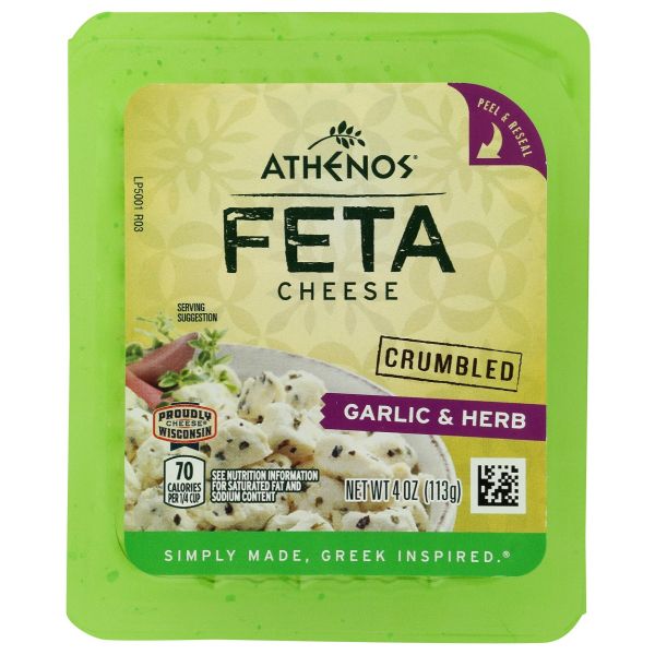 ATHENOS: Garlic and Herb Crumbled Feta Cheese, 4 oz