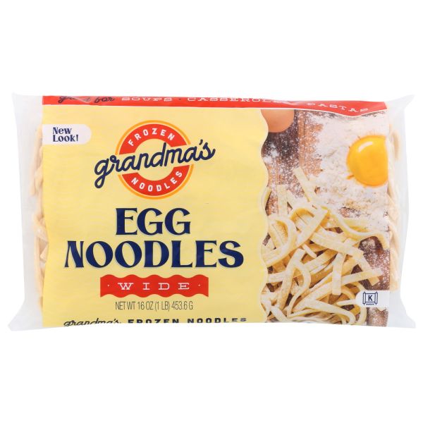 GRANDMA'S FROZEN NOODLES: Egg Noodles Wide, 16 oz
