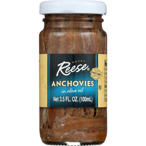 REESE: Flat Anchovies in Glass, 3.5 oz