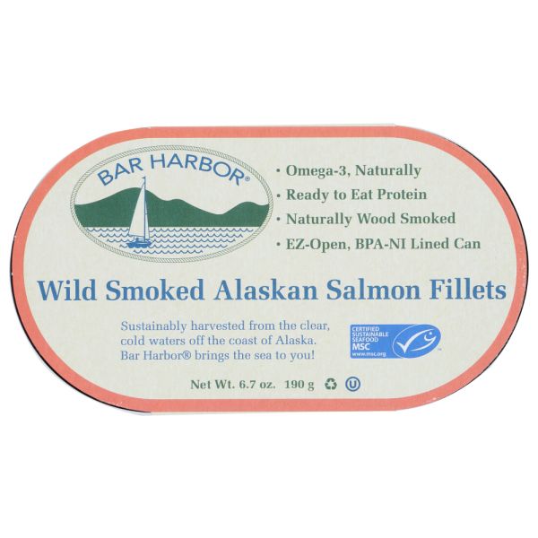 BAR HARBOR: Wild Smoked Alaskan Salmon Fillets, 6.7 oz