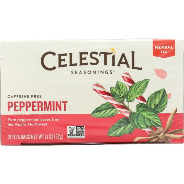 CELESTIAL SEASONINGS: Peppermint Herbal Tea Caffeine Free 20 Tea Bags, 1.1 oz
