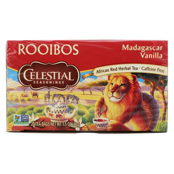 CELESTIAL SEASONINGS: Red Tea African Rooibos Caffeine Free Madagascar Vanilla 20 Tea Bags, 1.5 oz
