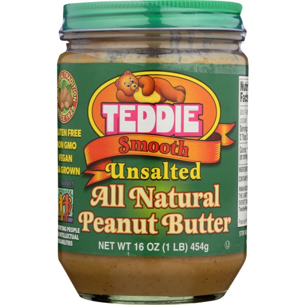 TEDDIE: Peanut Butter Unsalted Smooth, 16 oz