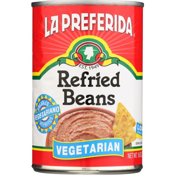 LA PREFERIDA: Refried Beans Vegetarian Low Fat, 16 oz