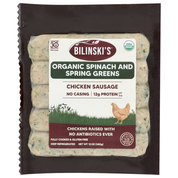 BILINSKIS: Spinach with Spring Greens Chicken Sausage, 12 oz