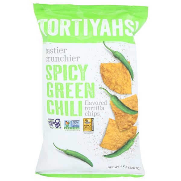 TORTIYAHS: Spicy Green Chili Tortilla Chips, 8 oz