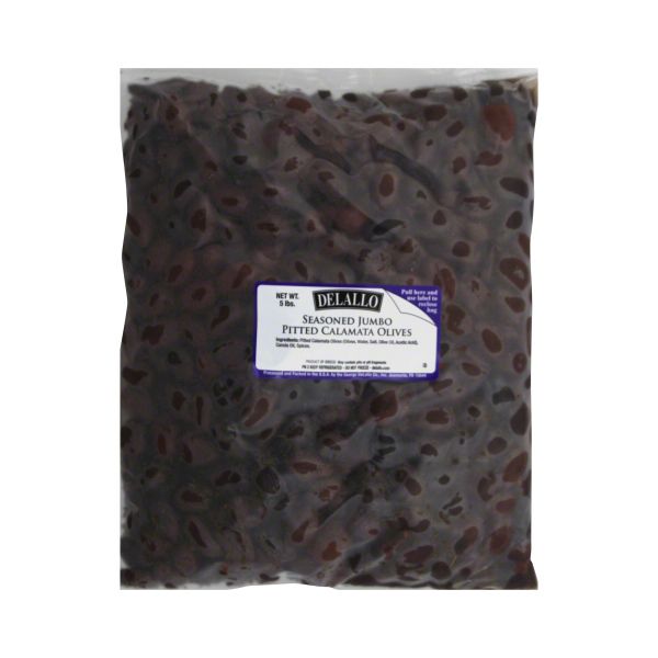 DELALLO: Jumbo Seasoned Pitted Calamata Olives, 5 lb