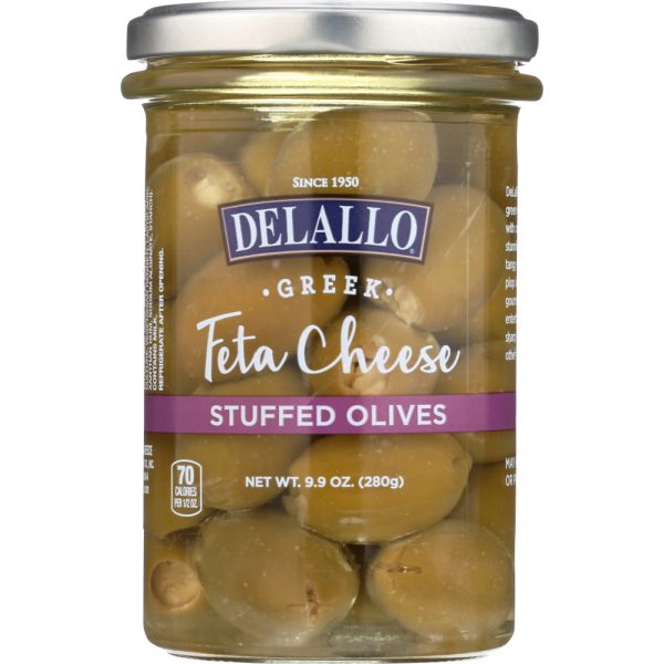 DELALLO: Feta Stuffed Green Greek Olives, 9.9 oz