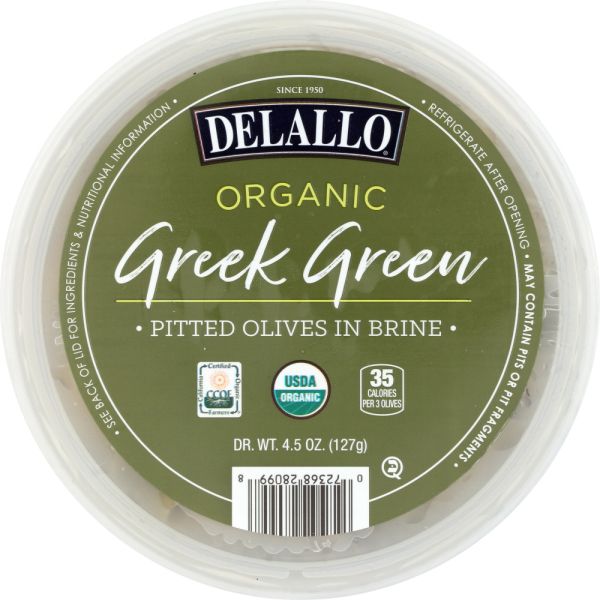 DELALLO: Organic Pitted Greek Green Olives, 4.5 oz