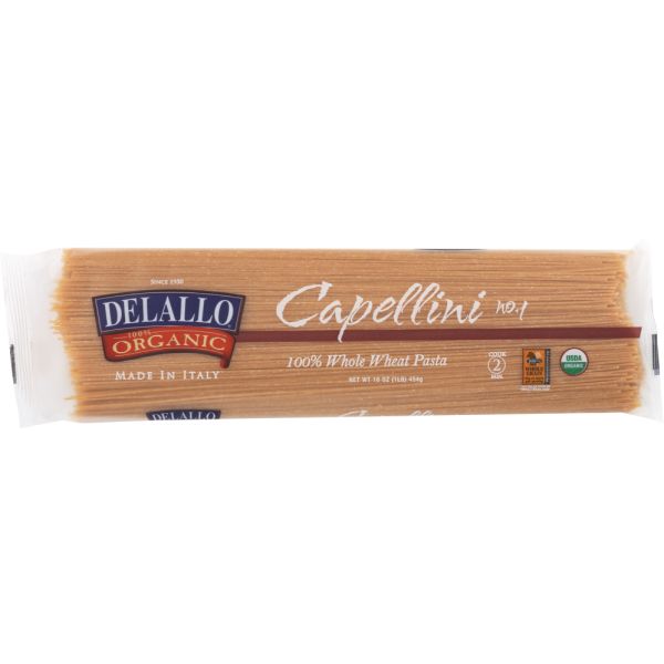 DELALLO: Organic Pasta Capellini Whole Wheat No.1, 16 oz