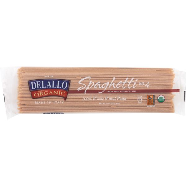 DELALLO: Organic Spaghetti Pasta Whole Wheat No.4, 16 oz