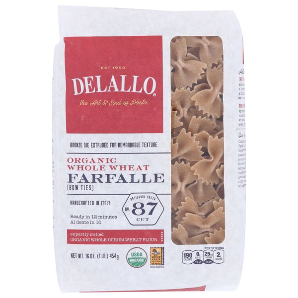 DELALLO: Whole Wheat Farfalle Pasta, 16 oz