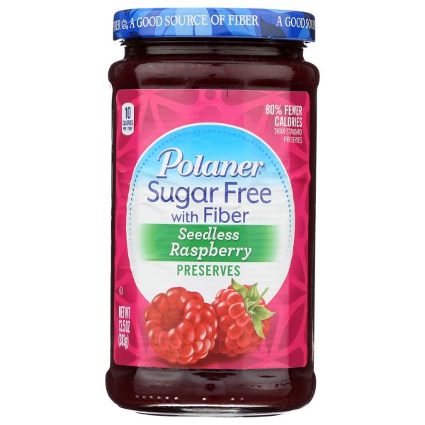 POLANER: Sugar Free Seedless Raspberry Preserves with Fiber, 13.5 oz