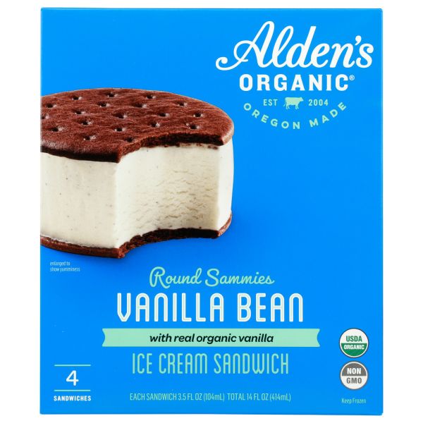 ALDENS ORGANIC: Organic Ice Cream Sandwiches Vanilla Bean, 14 oz