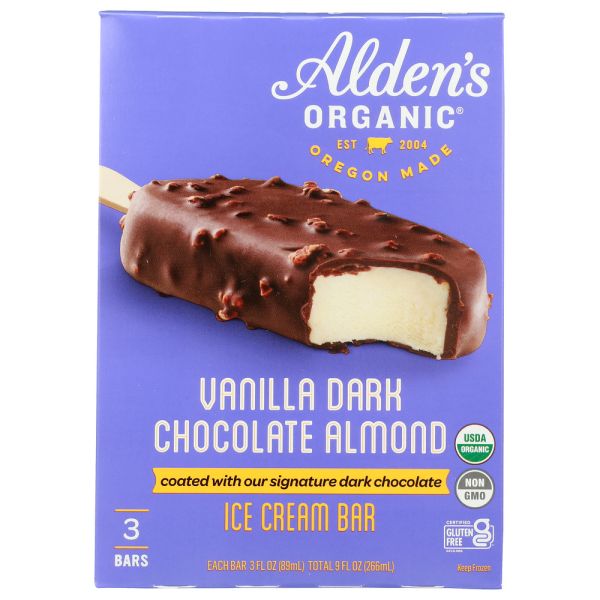 ALDENS ORGANIC: Vanilla Dark Chocolate Almond Bar 3 Bars, 9 oz