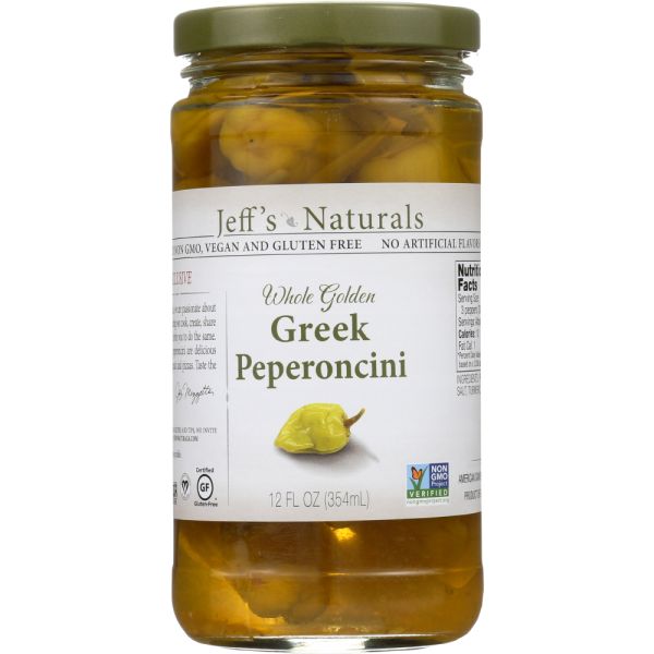 JEFF'S NATURALS: Whole Golden Greek Peperoncini, 12 oz
