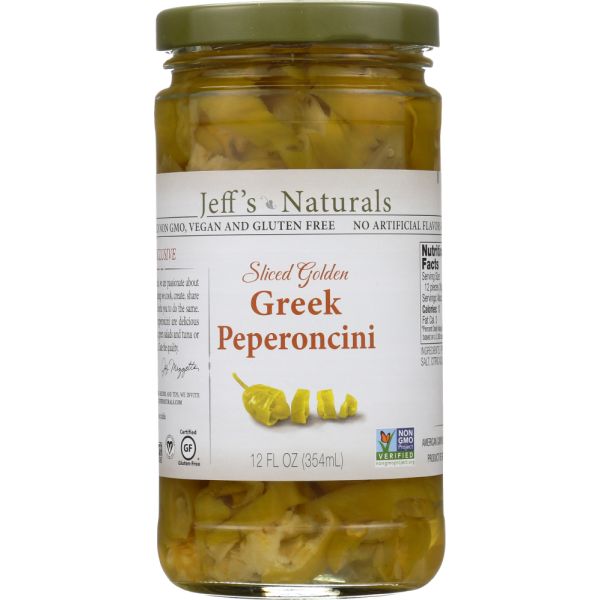 JEFF'S NATURALS: Sliced Golden Greek Peperoncini, 12 oz