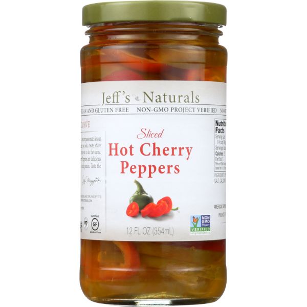 JEFF'S NATURALS: Sliced Hot Cherry Peppers, 12 oz