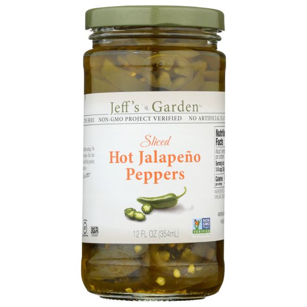 JEFFS GARDEN: Sliced Hot Jalapeño Peppers, 12 fo