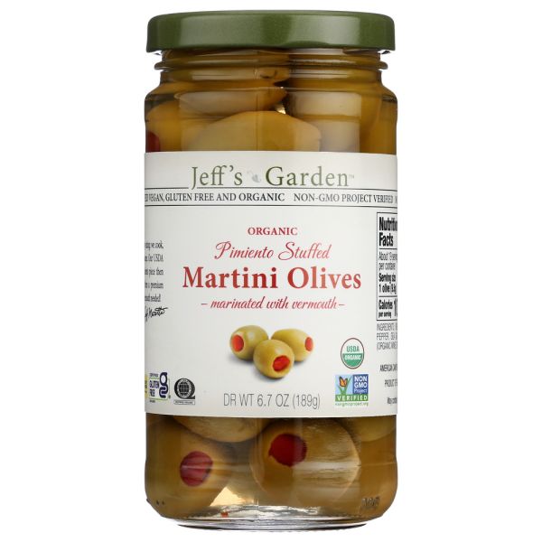 JEFFS GARDEN: Organic Pimiento Stuffed Martini Olives, 12 fo