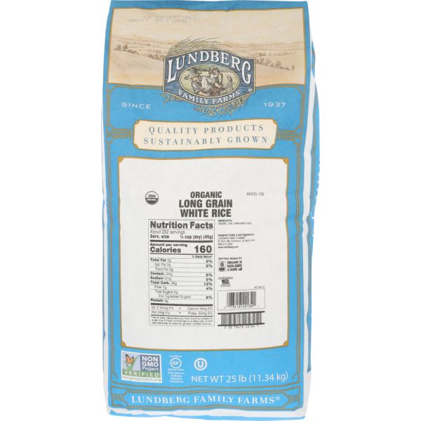 LUNDBERG: Rice White Longrain Organic Gluten Free, 25 lb