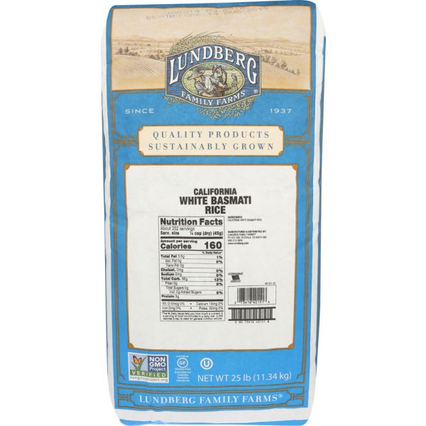 LUNDBERG: Premium White Basmati Rice, 25 lb