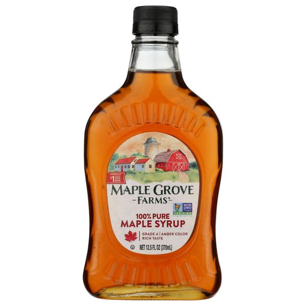 MAPLE GROVE: Organic Pure Maple Syrup Grade A Amber Color, 12.5 oz