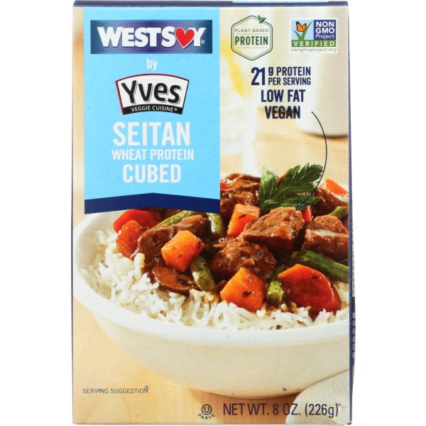 WESTSOY: Seitan Cubed Wheat Protein, 8 oz