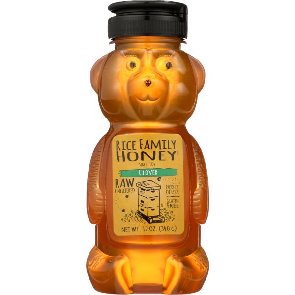 RICE FAMILY HONEY: Raw & Unfiltered Clover Honey Bear, 12 oz