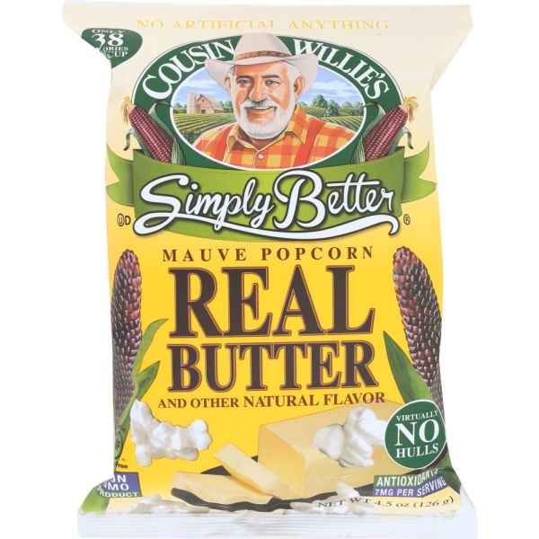 COUSIN WILLIES SIMPLY BETTER: Popcorn Real Butter, 4.5 oz