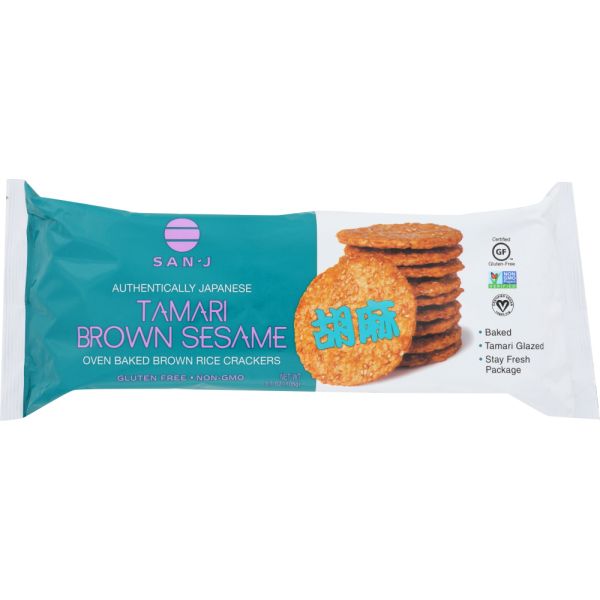 SAN J: Tamari Brown Sesame Crackers, 3.7 oz