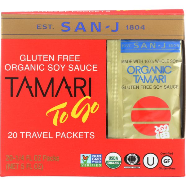 SAN J: Sauce Soy Tamari Gluten Free Pack of 20, 5 oz