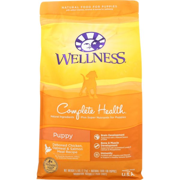 WELLNESS: Chicken Salmon and Oatmeal Natural Dry Puppy Food, 5 lb