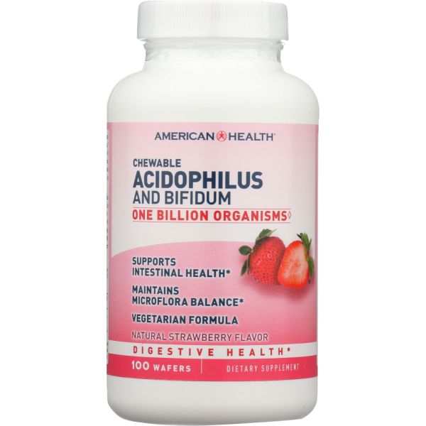 AMERICAN HEALTH: Probiotics Acidophilus and Bifidum Chewable Strawberry, 100 Wafer