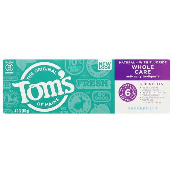 TOMS OF MAINE: Whole Care Peppermint Toothpaste, 4 oz