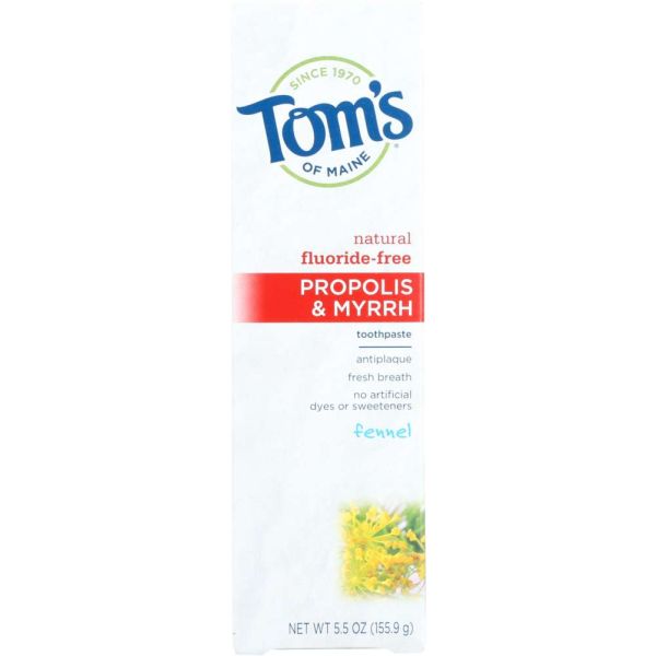 Tom's of Maine Antiplaque Propolis & Myrrh Toothpaste Flouride-Free Fennel, 5.5 Oz