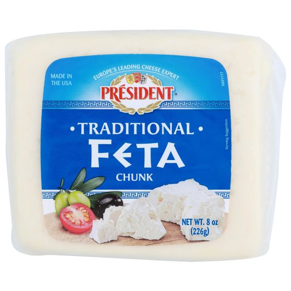 PRESIDENT: Feta Chunk Plain Cheese, 8 Oz