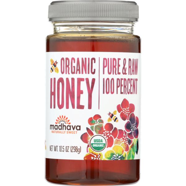 MADHAVA HONEY: Organic Pure and Raw Honey, 10.5 oz